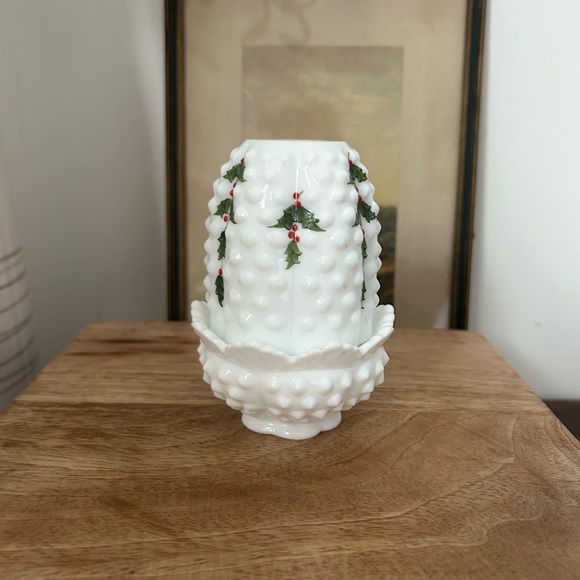 Fenton Hobnail Fairy Lamp Holly Pattern - Picture 2 of 5